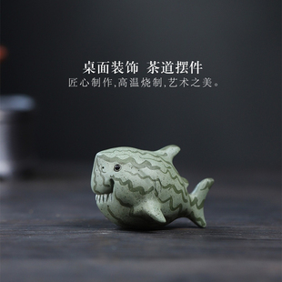 紫砂西瓜鲨鱼创意桌面装饰摆件恶搞鲨瓜谐音梗送朋友精致小礼物