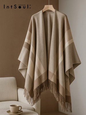 纯羊毛送长辈流苏高级斗篷披肩