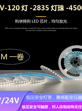 LED12V中性光灯带自然光24伏4500K灯带自粘家装线形无频闪灯带条
