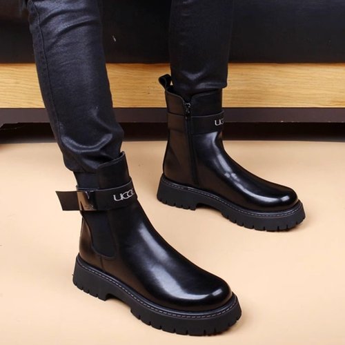 马丁靴男高帮冬季加绒2025新款增高软皮英伦风中帮男士切尔西靴子