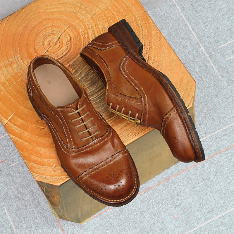 三接头马皮男鞋雕花皮鞋时尚固特异真皮底商务正装牛津皮鞋婚礼鞋