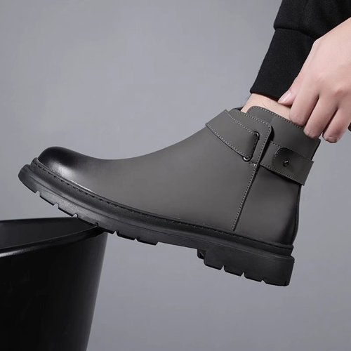 2023冬季新款男士英伦风皮短靴 真皮低跟圆头拉链Chelsea靴