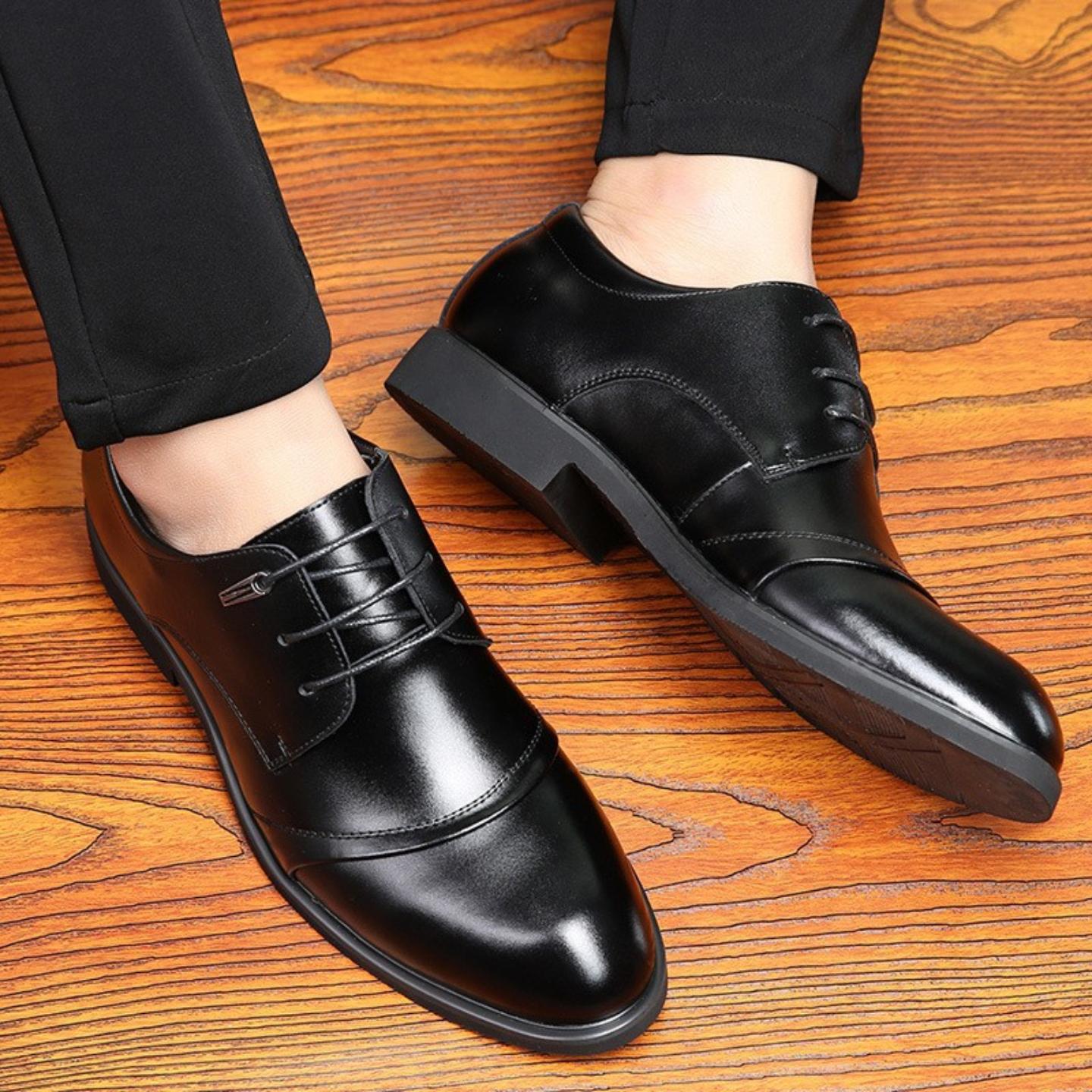 2025新款韩版真皮商务男鞋尖头
