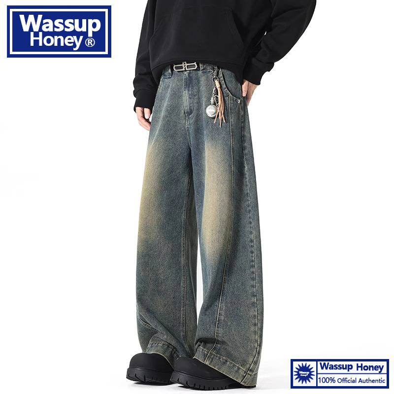 WASSUPHoney垂感直筒牛仔裤男款