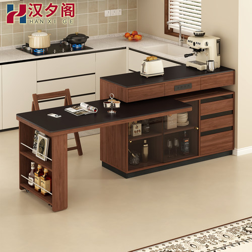 新型实木岛台餐桌一体可旋转