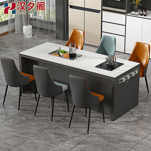 轻奢岩板岛台餐桌一体长方形意式 极简中岛台餐边柜备餐桌吧台8E19