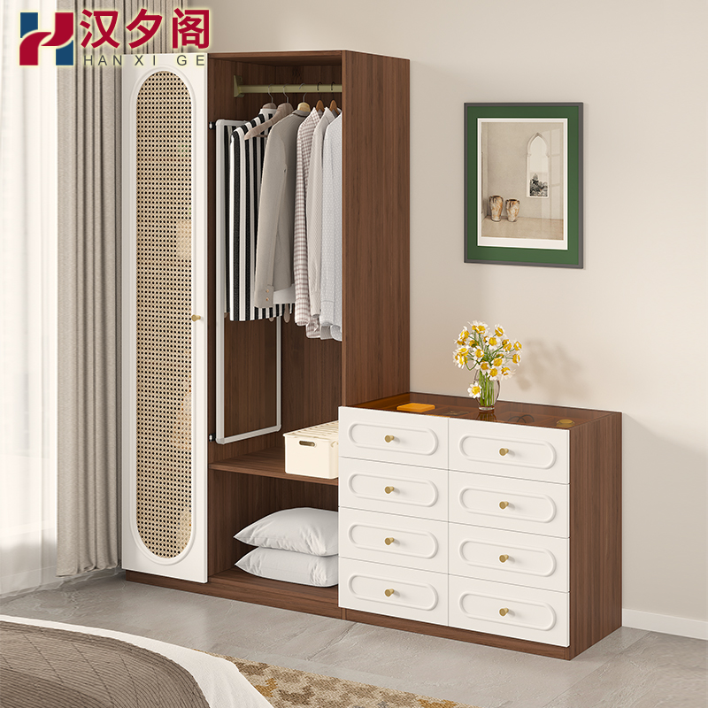 汉夕阁仿藤色藤编衣柜斗柜一体