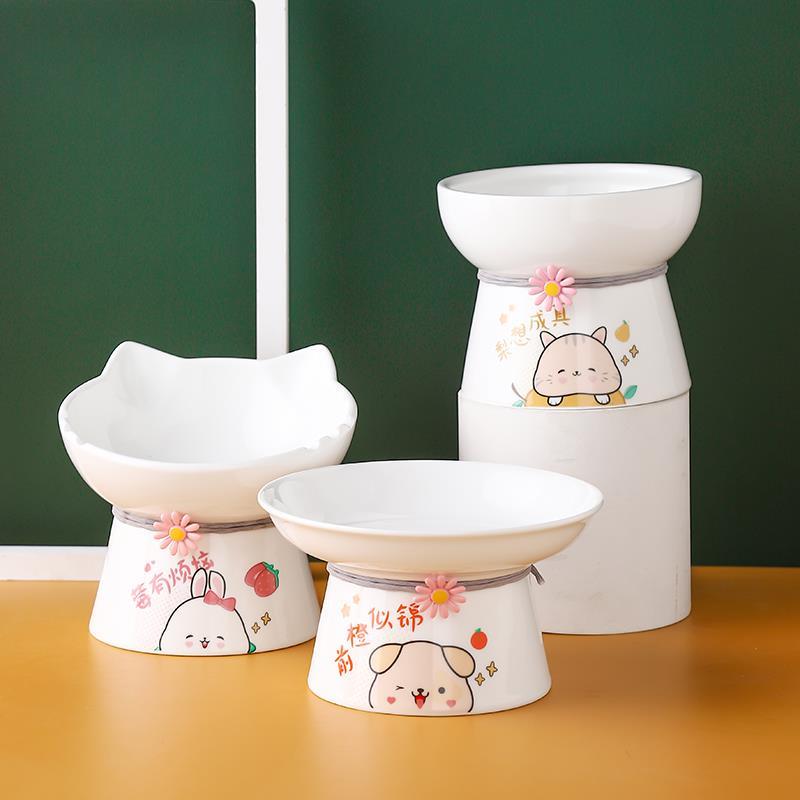 高脚陶瓷猫碗可爱猫粮碗喝水碗猫咪护颈防黑下巴装水碗狗狗粮食盆