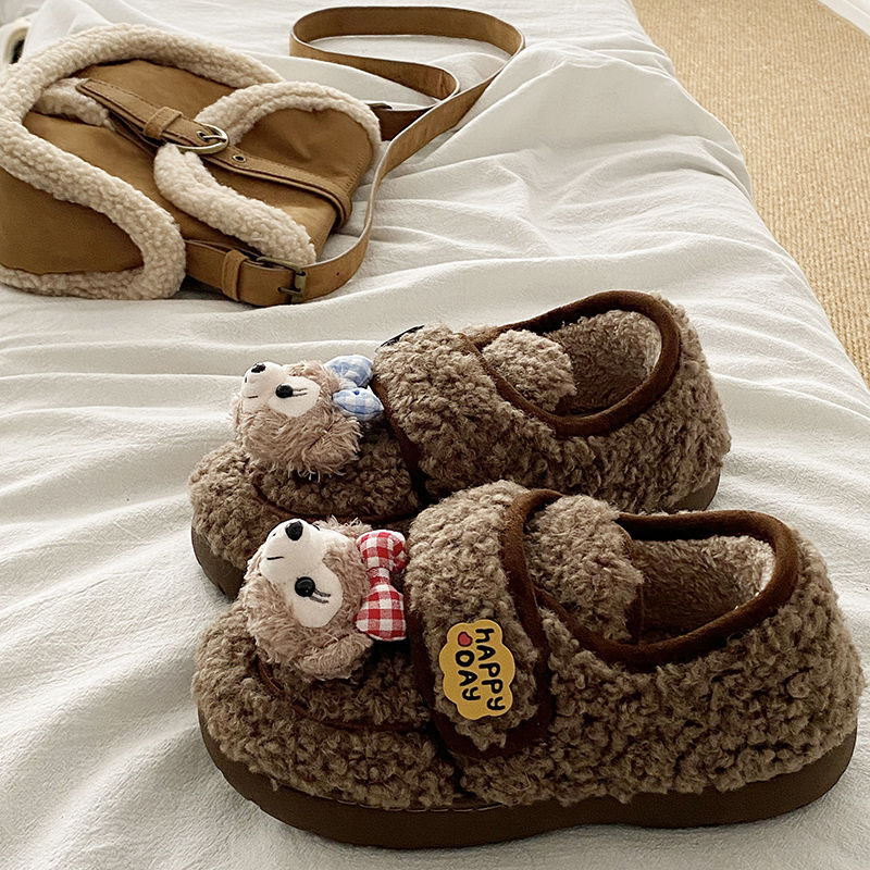 网红爆款可爱小熊棉拖鞋女2025新款秋冬季卡通保暖洋气雪地棉靴子