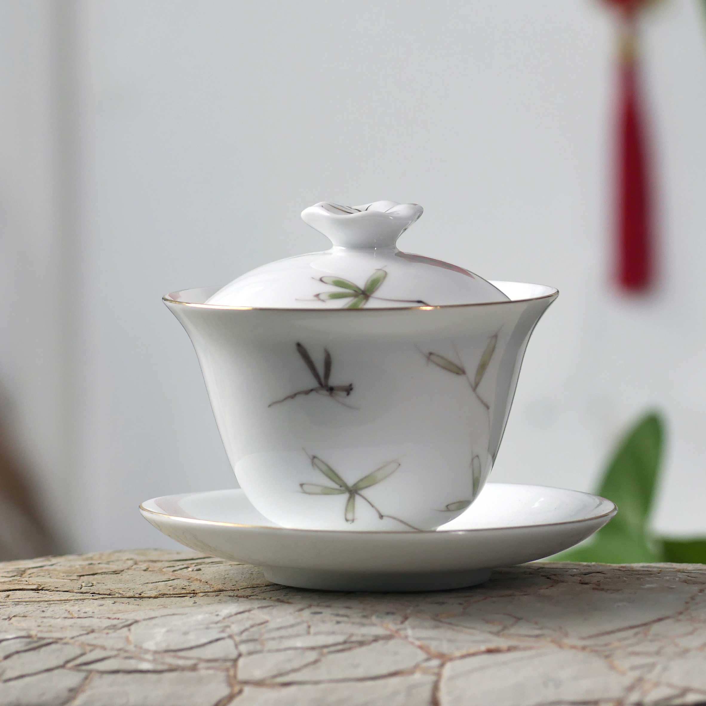 手工白瓷盖碗女生用纯手绘三才盖碗140ml