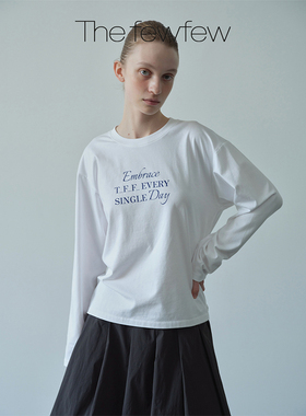 The fewfew 舒适纯棉三色原创字母印花休闲百搭圆领长袖T恤上衣