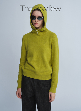 The fewfew 精梳棉混纺温暖柔软亲肤纽扣立领直筒连帽针织上衣