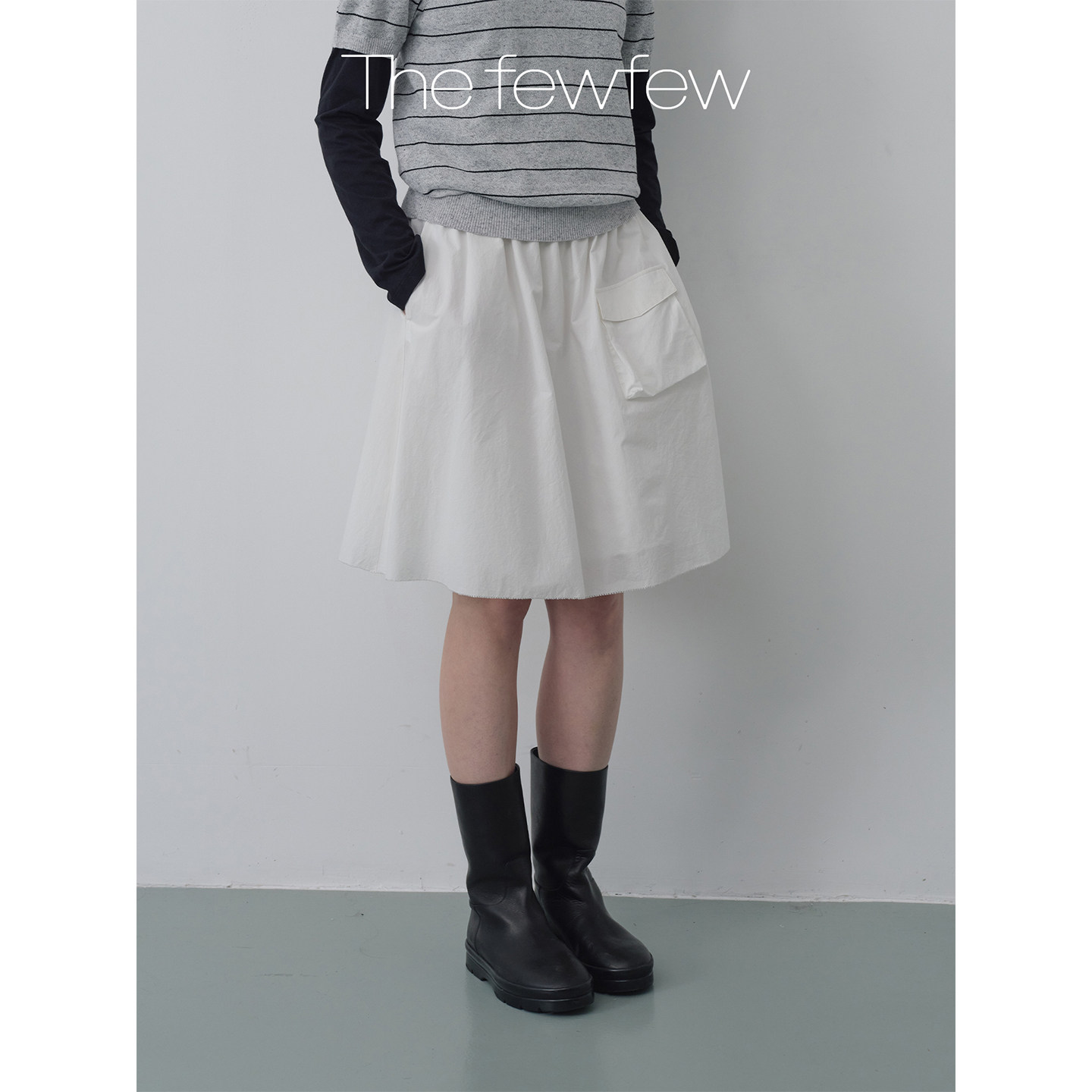 The fewfew 纯棉哑光微皱肌理大口袋小A字舒适百搭松紧腰半裙