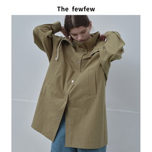 宽松廓形风衣外套 进口面料卡其色棉质抽绳连帽中长款 The fewfew