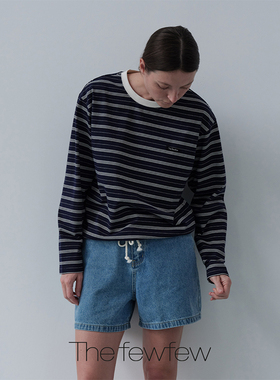 The fewfew 白色条纹舒适透气可调节下摆编织抽绳长袖T恤上衣