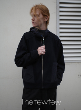 The fewfew 藏蓝色针织磨毛感舒适温暖休闲百搭宽松落肩连帽外套