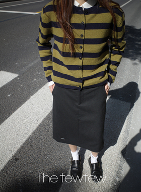 The fewfew 深炭灰色斜纹肌理抗皱耐磨TR面料百搭中长款小A字半裙