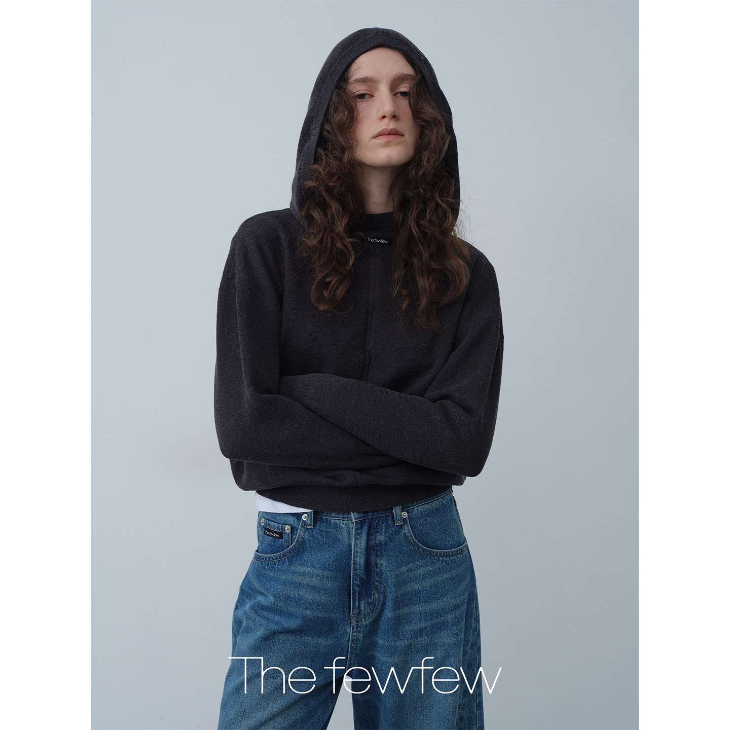 The fewfew 连帽凉感亚麻涤纶混纺宽松蝙蝠袖干爽透气针织上衣