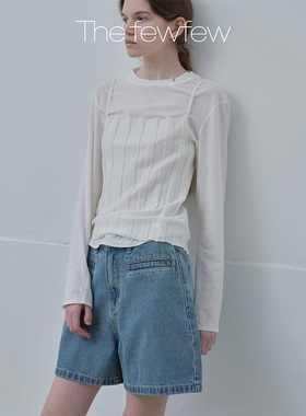 The fewfew 秋冬薄款休闲基础百搭中高腰A字型牛仔短裤