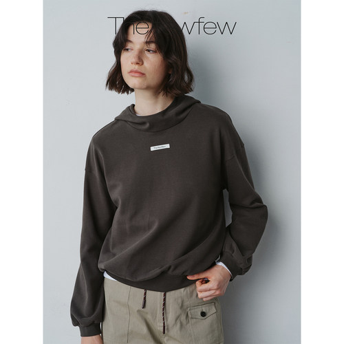 The fewfew 棉质远红外发热面料垂坠logo休闲落肩宽松连帽卫衣