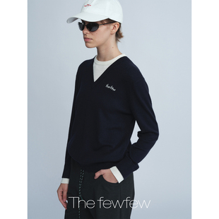 The 撞色米色圆领柔软细腻垂顺舒适手绣假两件针织毛衣 fewfew