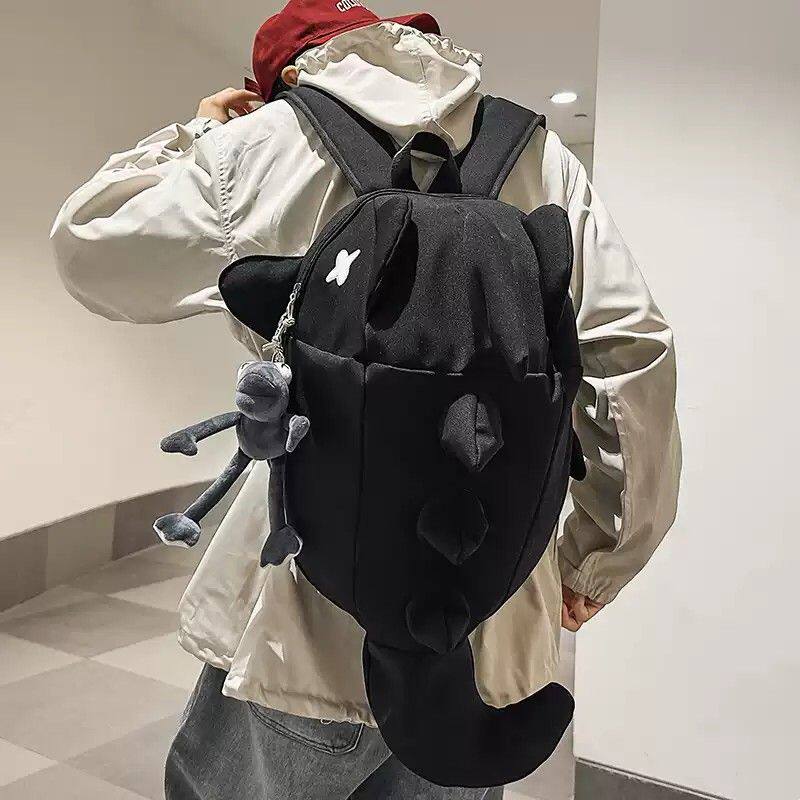 鲨鱼双肩包小众设计感骑行背包男女防水潮流旅行包学生书包电脑包