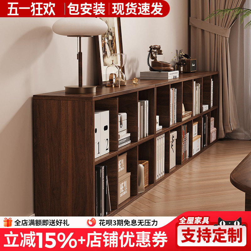 实木书架落地置物架客厅收纳架简易书柜可移动展示架储物柜子定制