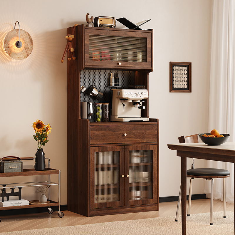 实木色餐边柜靠墙一体小户型家用客厅置物柜厨房橱柜茶水柜储物柜