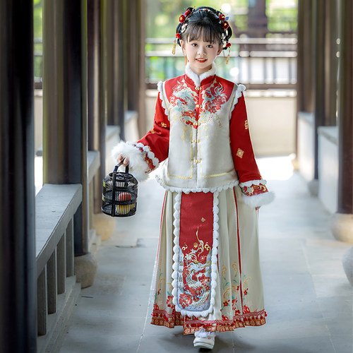 女童汉服加厚加绒小女孩拜年服装