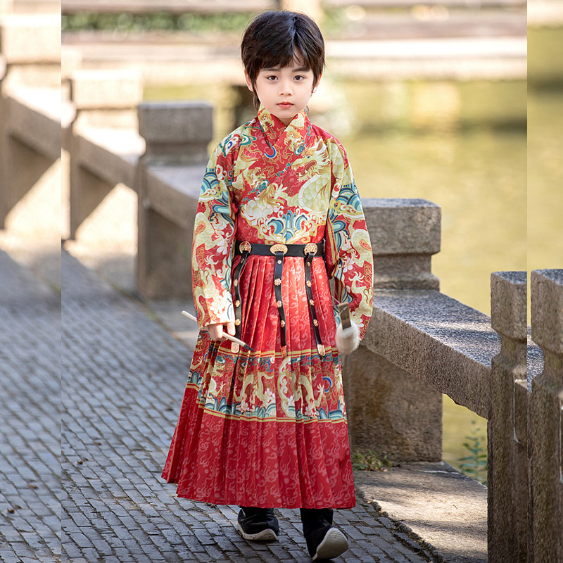 儿童汉服国学春夏新款男童侠客明制锦衣卫飞鱼服中国风古装演出服图片
