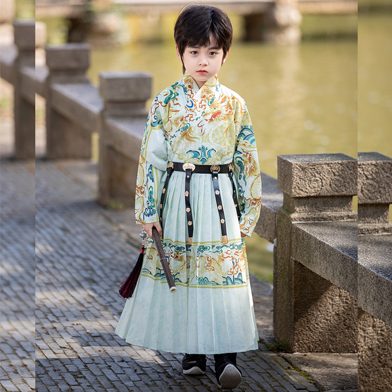 儿童汉服2024春夏新款男童明制锦衣卫侠客飞鱼服中国风国学演出服