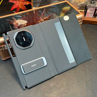 适用华为matext手机壳新款MateXTs非凡大师三折叠屏保护套真皮碳纤维纹磁吸翻盖皮套超薄全包防摔腕带支架男