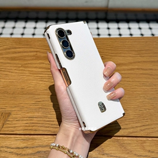 双中轴保护适用三星ZFold5手机壳皮纹磁吸铰链全包W24折叠屏高档素皮超薄zfold6/7防摔W25后外壳W26心系天下