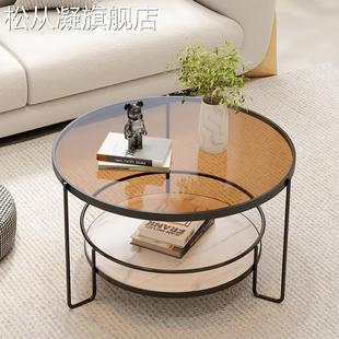客厅家用圆形玻璃茶几简约现代小户型小茶 轻奢阳 松从凝意式 台 子 茶 桌