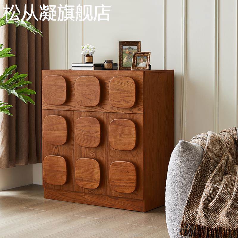 松从凝MeiJia木屿 中古斗 柜 实木五斗 柜 卧室复古风 床 尾 柜 置物 柜 客厅网红摆件饰品