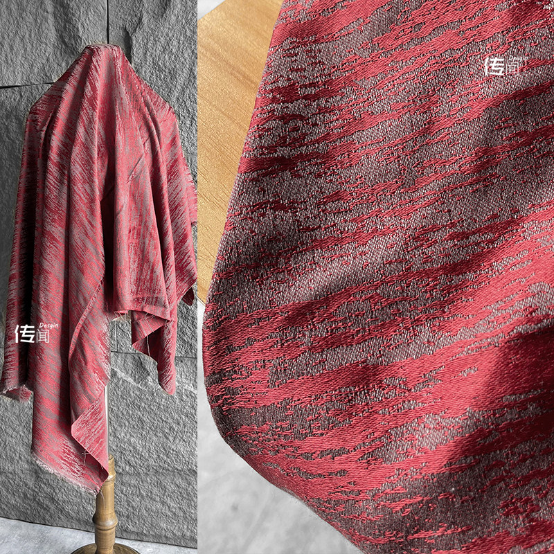 红色不规则条纹提花肌理布料高档裙子帽子diy包包服装设计师面料
