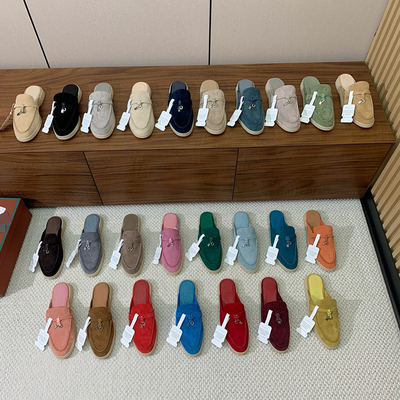 醉拳配色!!LP包头半拖鞋女懒人外穿一脚蹬拖鞋休闲真皮平底穆勒鞋