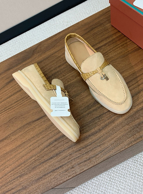 LP一脚蹬乐福鞋女麂皮意大利纯原平底流苏休闲懒人豆豆鞋男老钱风