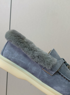 LP乐福鞋女秋冬毛毛鞋保暖皮毛一体雪地靴加绒一脚蹬休闲真皮棉鞋