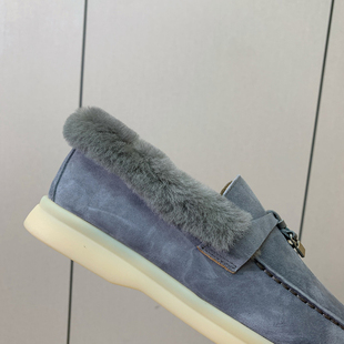 LP乐福鞋女秋冬毛毛鞋保暖皮毛一体雪地靴加绒一脚蹬休闲真皮棉鞋