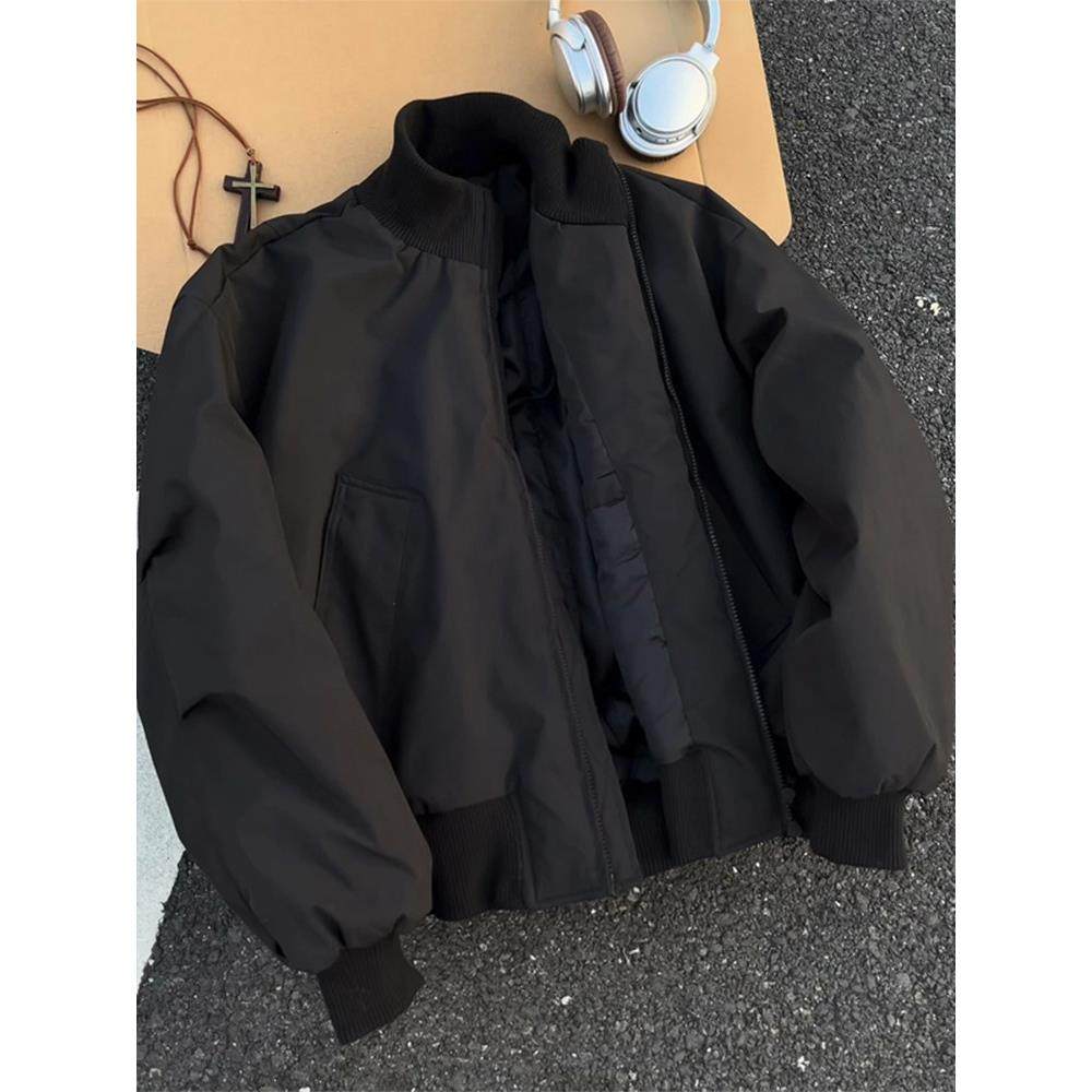 黑色cleanfit飞行夹克棉服男款冬季加厚立领棒球服高级感棉衣外套