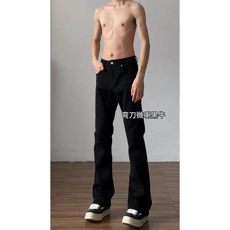 弯刀高街柳叶裤子美式微喇裤秋冬牛仔裤直筒修身痞帅加绒男款弹力