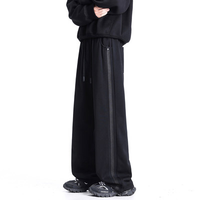 ZSEE秋冬新款加绒卫裤男宽松直筒美式潮牌黑色渐变水洗休闲运动裤