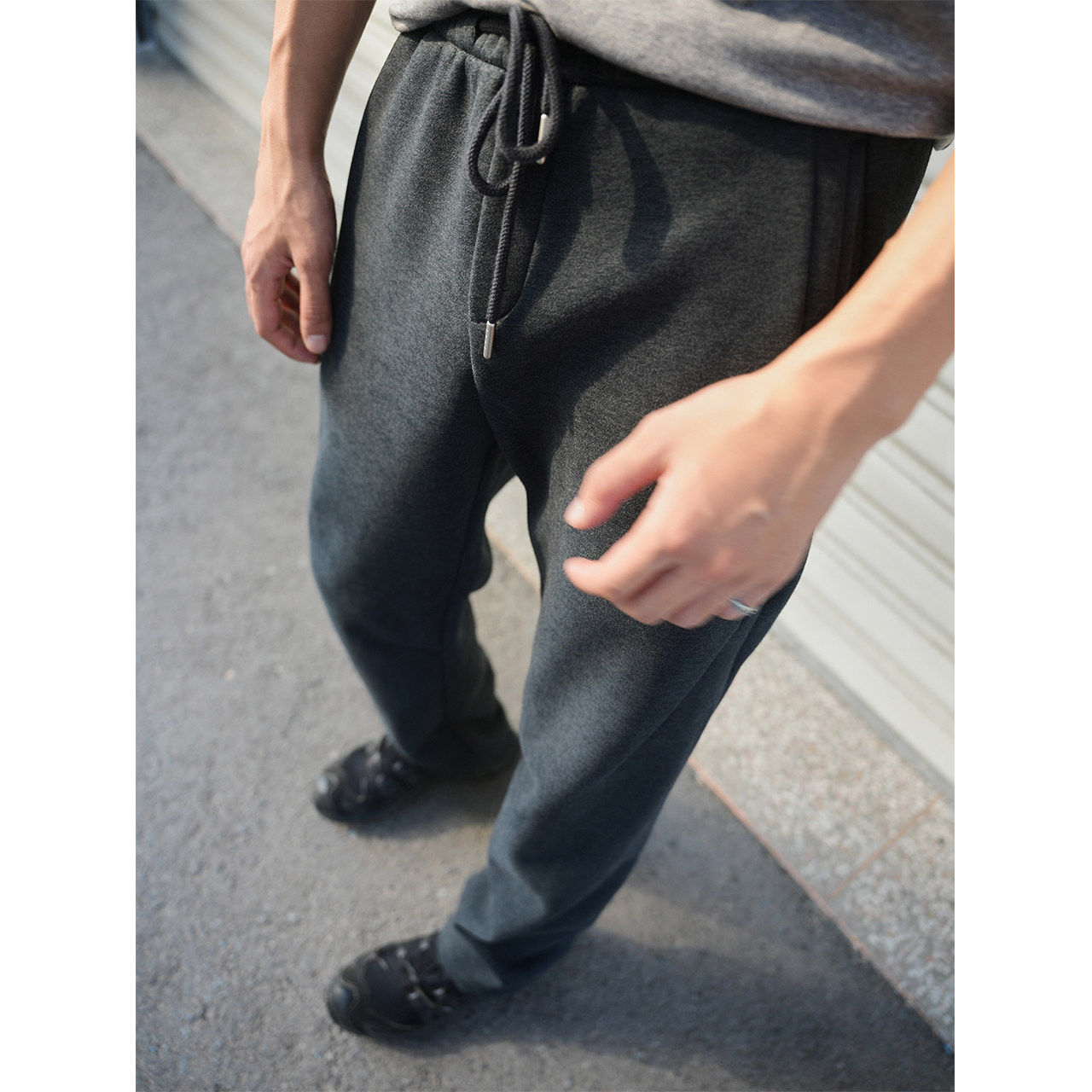 美式口粮厚款卫裤抽绳纯色直筒刺绣秋冬加绒户外运动长裤