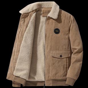 加绒加厚棉服羊羔绒外套男士2025新款灯芯绒棉衣棉服冬季男装条绒