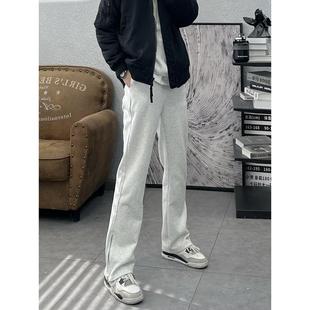 修身 纯色拉链高街百搭显瘦美式 休闲裤 微喇卫裤 运动高个子男女 长裤