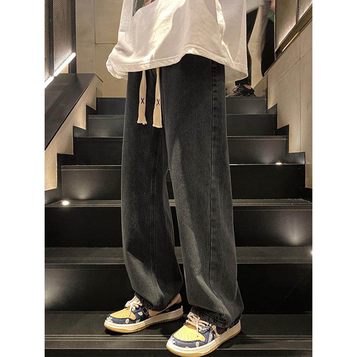 水洗牛仔裤男款春秋季直筒宽松大码阔腿裤美式潮牌休闲长裤子男生