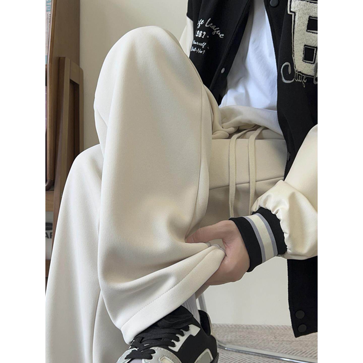 长裤男款裤子休闲冬装白色加绒加厚米宽松秋冬季男生卫裤男士阔腿