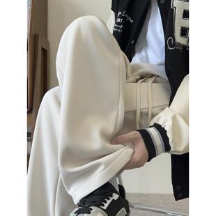 长裤男款裤子休闲冬装白色加绒加厚米宽松秋冬季男生卫裤男士阔腿