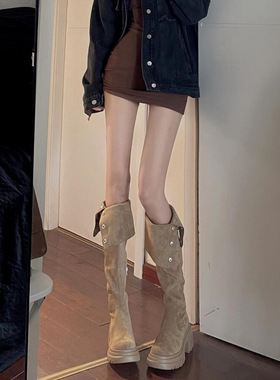 SARANG同款DAPHNELAB方糖过膝靴4代厚底增高亲肤不掉筒翻折款